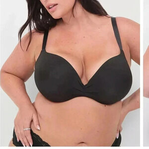 Lane Bryant Cacique Smooth Plunge Black Bra Convertible Strap 42DDD New